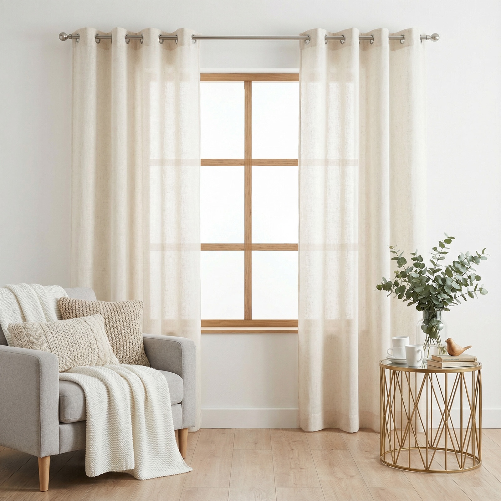 Linen Curtain Eyelet - Beige Voile Curtains 2 Panels with