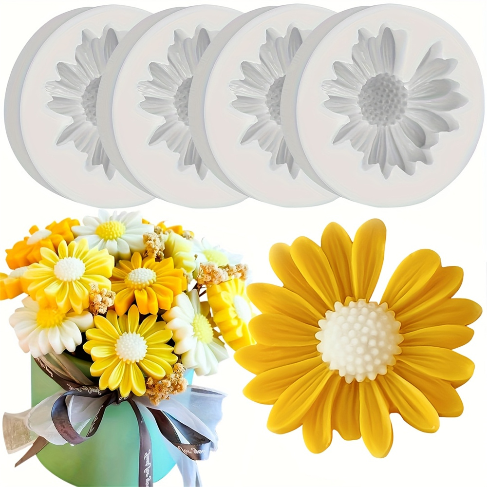 Ceramic Candle Vessel - 4pcs Daisy Flower Silicone Mold Scented
