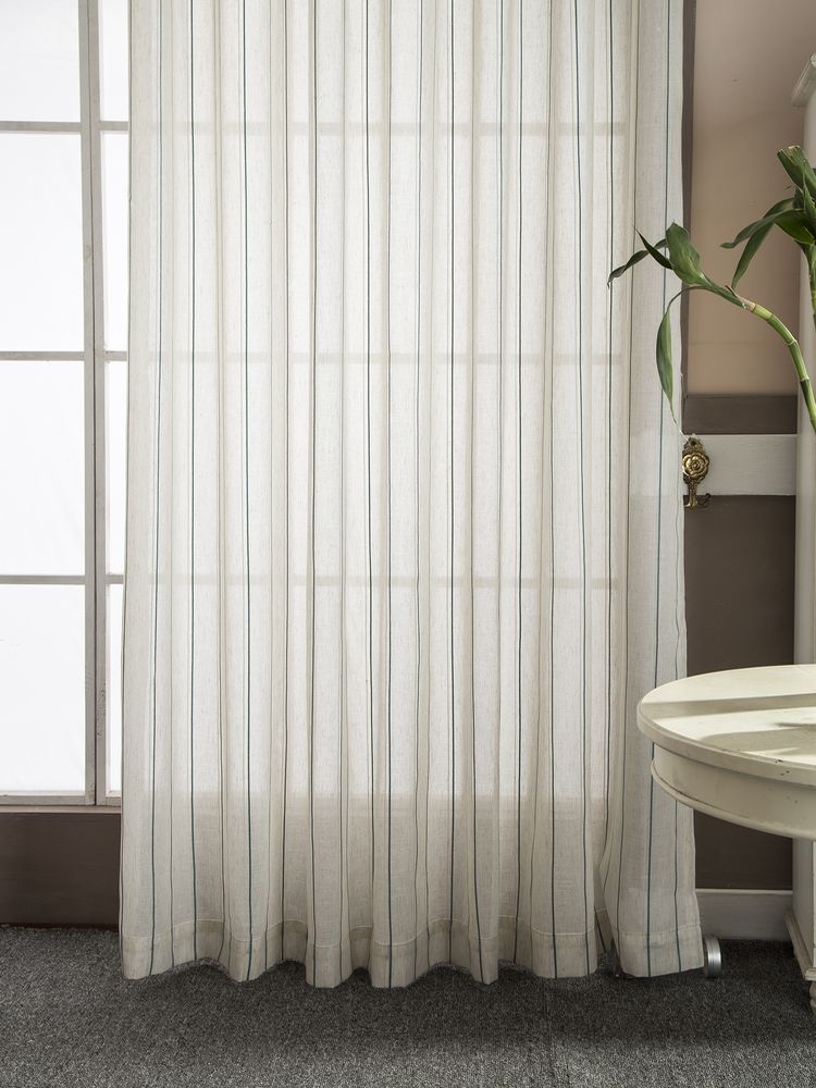 Linen Curtain Eyelet - Beige & White Striped Linen European