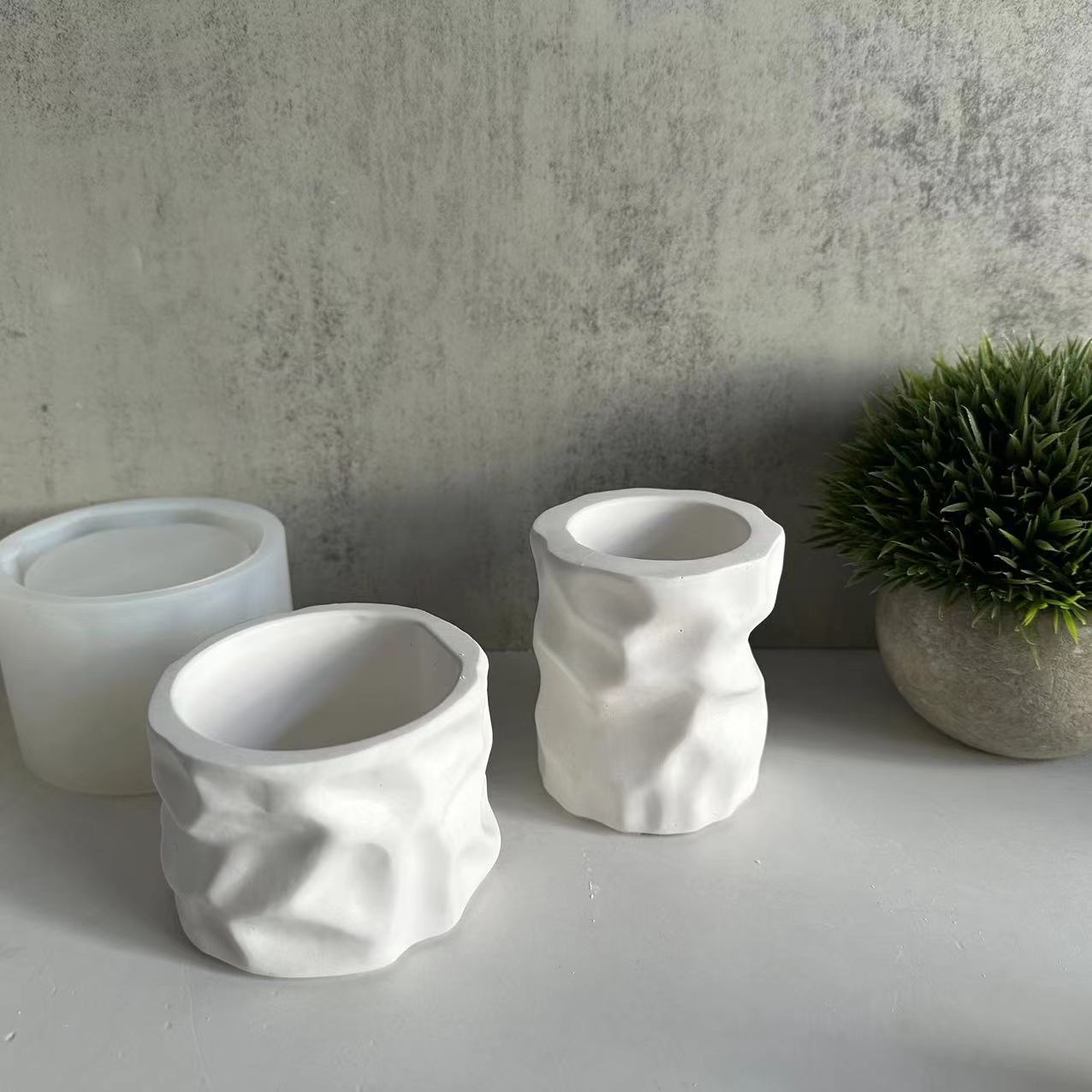 Ceramic Candle Vessel - Irregular Tall and Short Round Pen