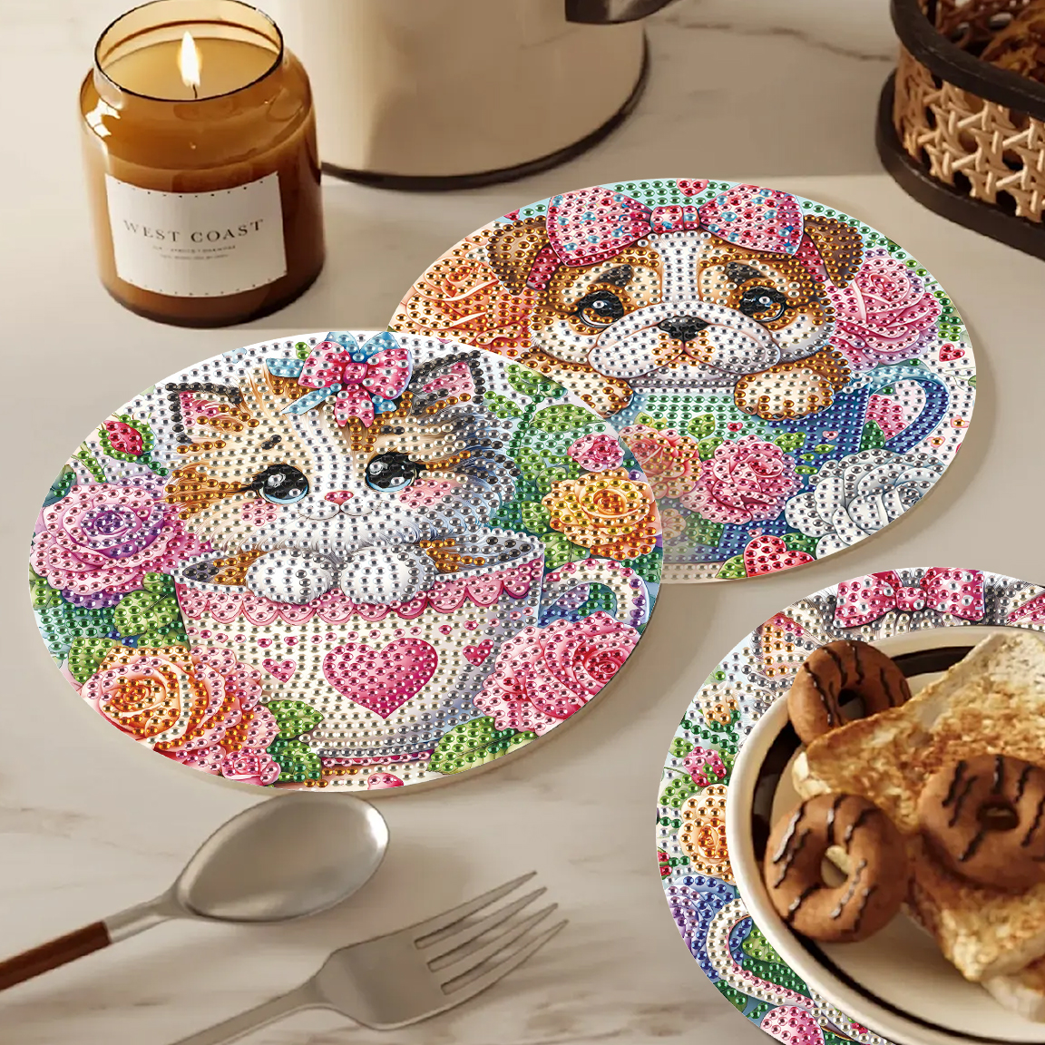 Interior Design Kitchen - 3Pcs Diamond Art Painting Placemat kits,Teacup