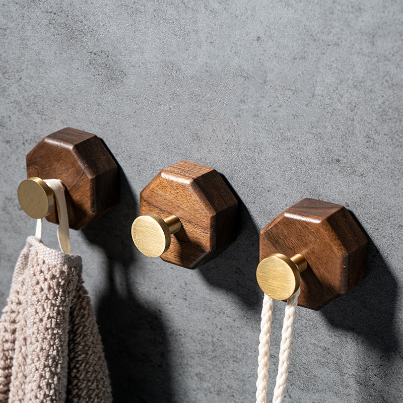 Interior Design Home - 2/1pcs Walnut Wood Brass Hook Wall