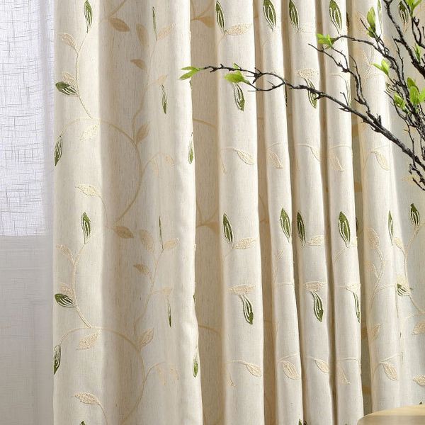 Linen Curtain Eyelet - High Quality Linen Leaves Embroidered Bedroom/