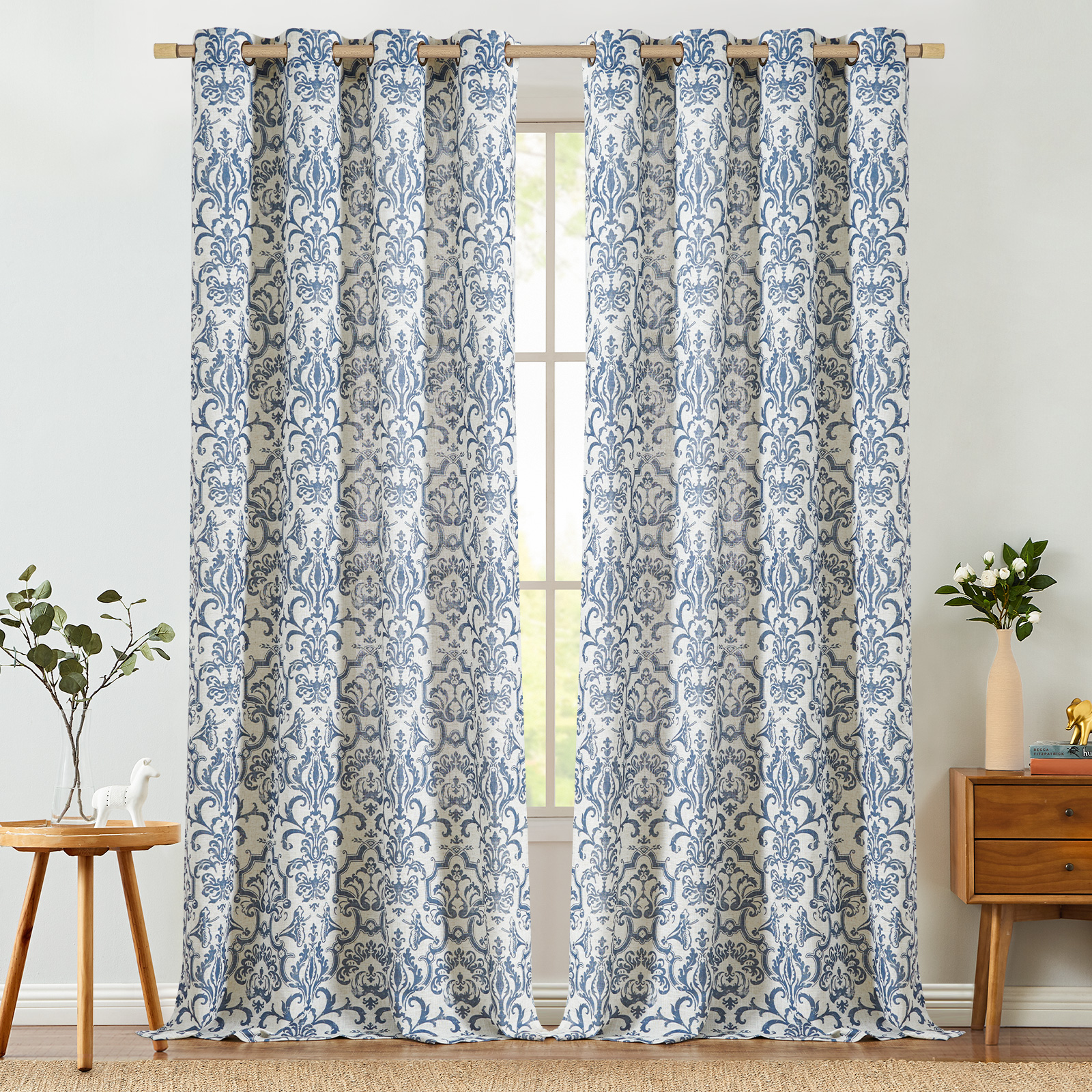 Linen Curtain Eyelet - Jinchan Classic Baroque Floral Printed Linen
