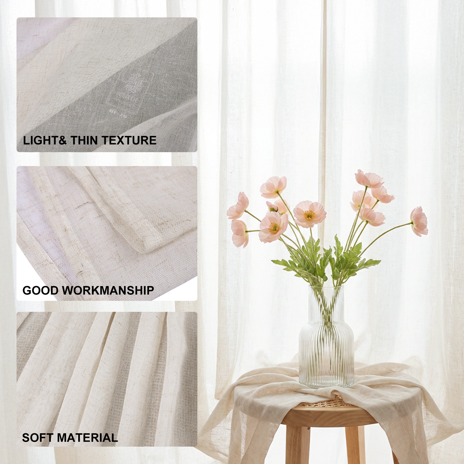 Beige Voile Curtains 2 Panels  - مراجعة Linen Curtain Eyelet وسعره