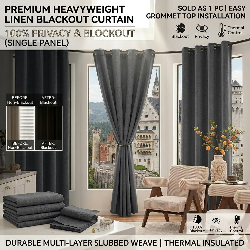 Jinchan Single Panel Faux Line - مراجعة Linen Curtain Eyelet وسعره