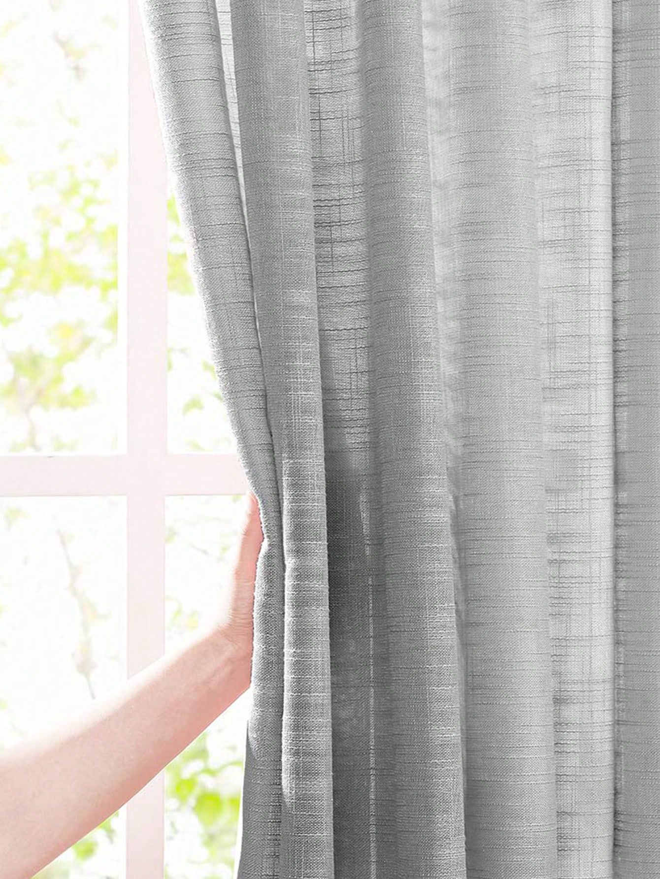 Grey Polyester Linen Texture S - مراجعة Linen Curtain Eyelet وسعره