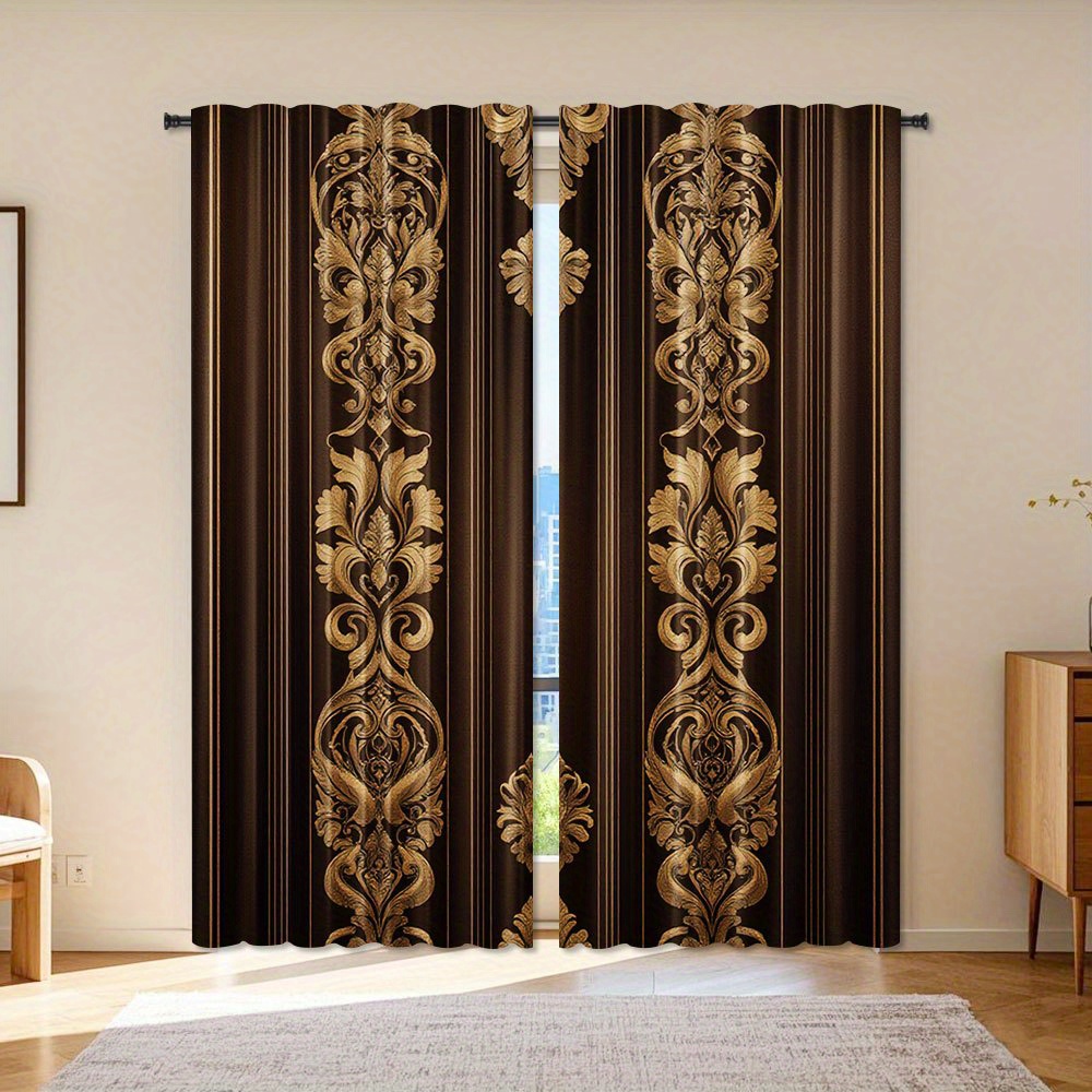 Brown and Gold Damask Curtains - مراجعة Interior Design Of Cafe وسعره