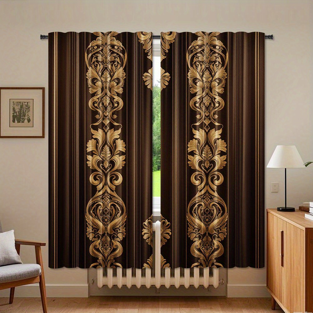 Brown and Gold Damask Curtains - مراجعة Interior Design Of Cafe وسعره