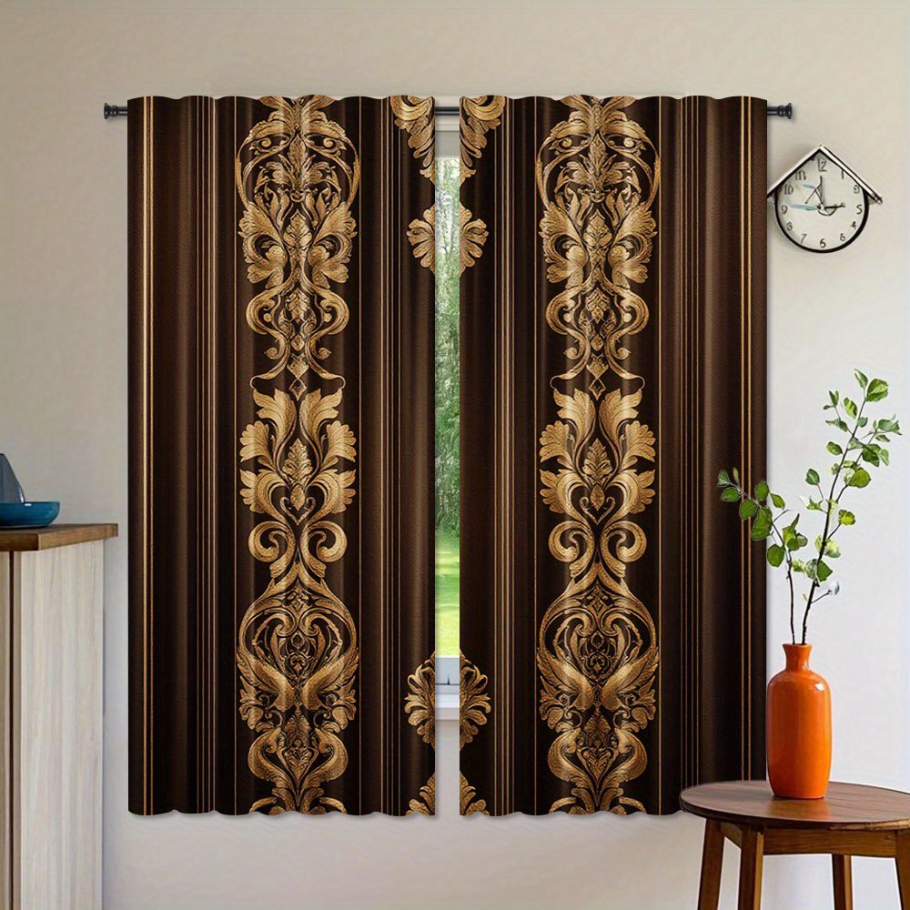 Brown and Gold Damask Curtains - مراجعة Interior Design Of Cafe وسعره
