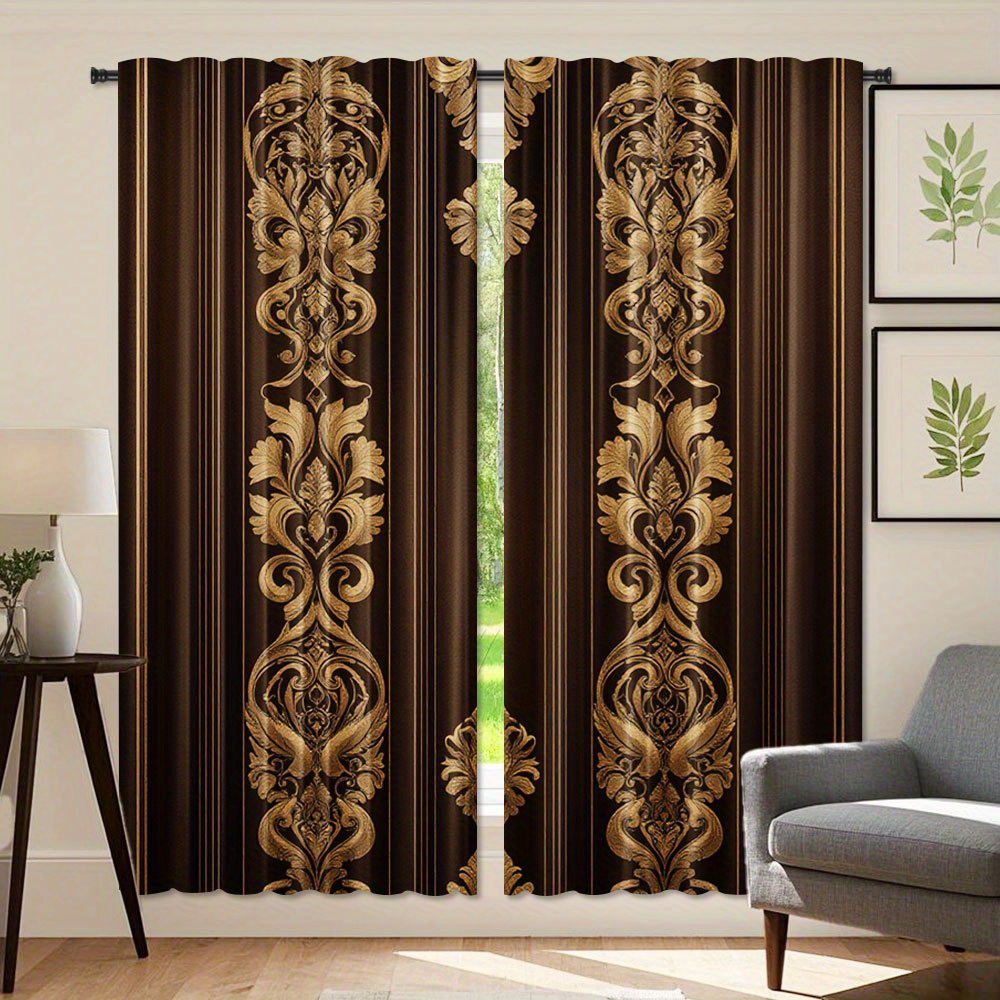 Brown and Gold Damask Curtains - مراجعة Interior Design Of Cafe وسعره