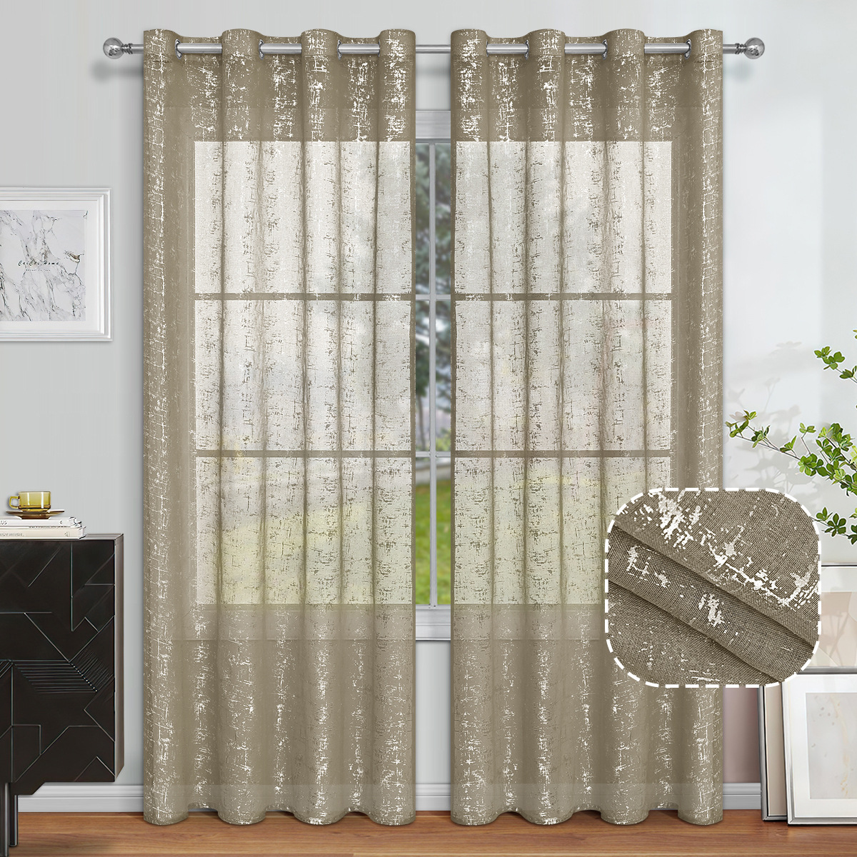 Curtain Silver Printed Grommet - مراجعة Linen Curtain Eyelet وسعره