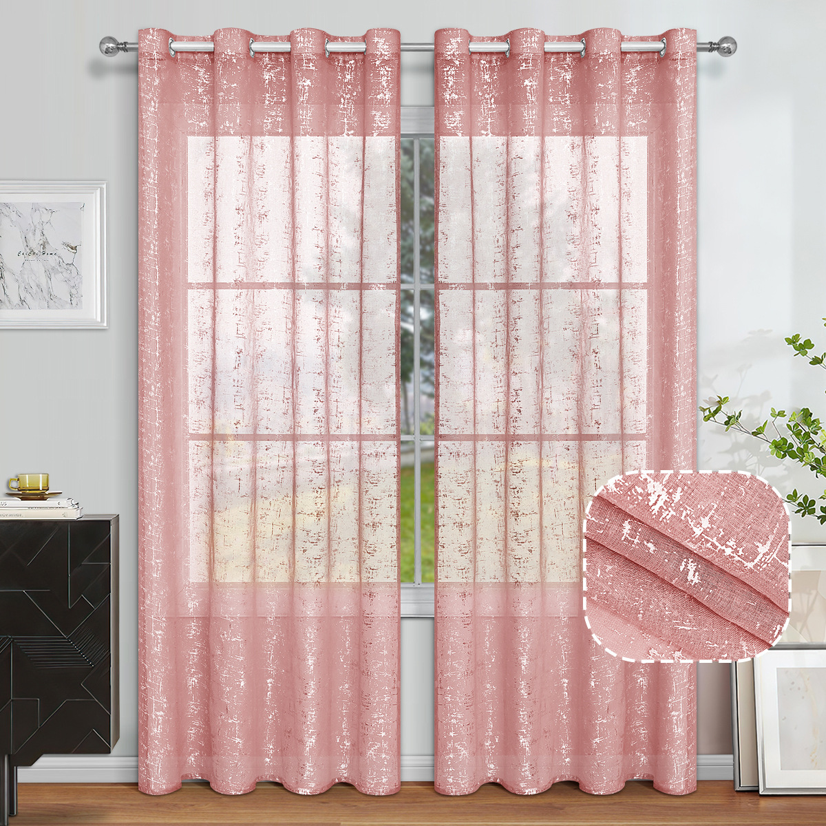 Curtain Silver Printed Grommet - مراجعة Linen Curtain Eyelet وسعره