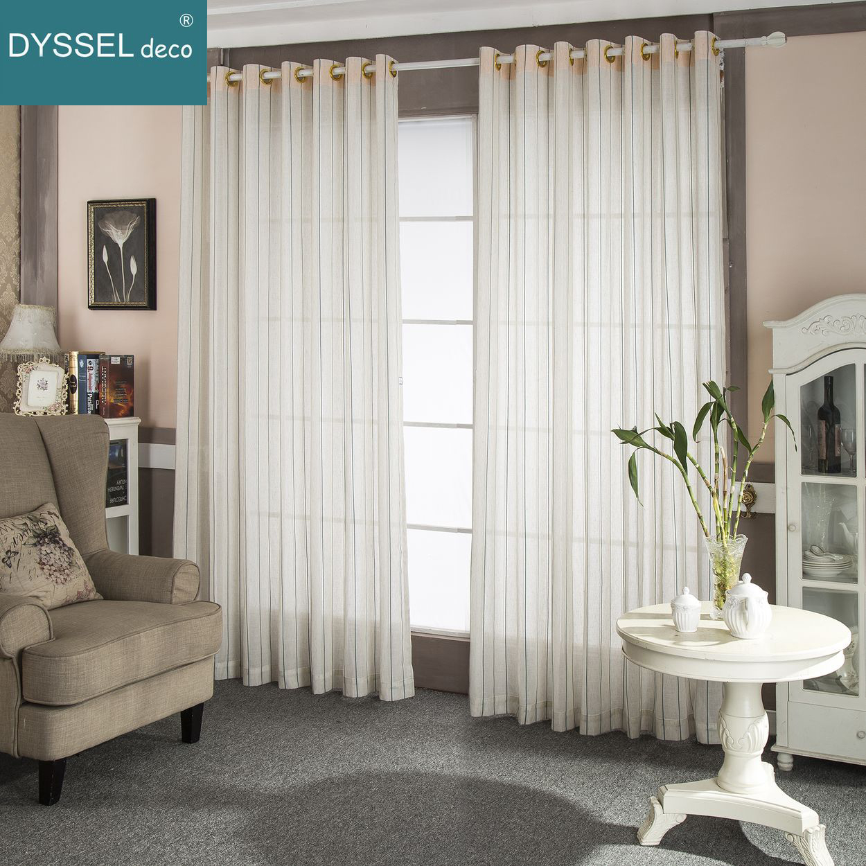 Beige & White Striped Linen Eu - مراجعة Linen Curtain Eyelet وسعره