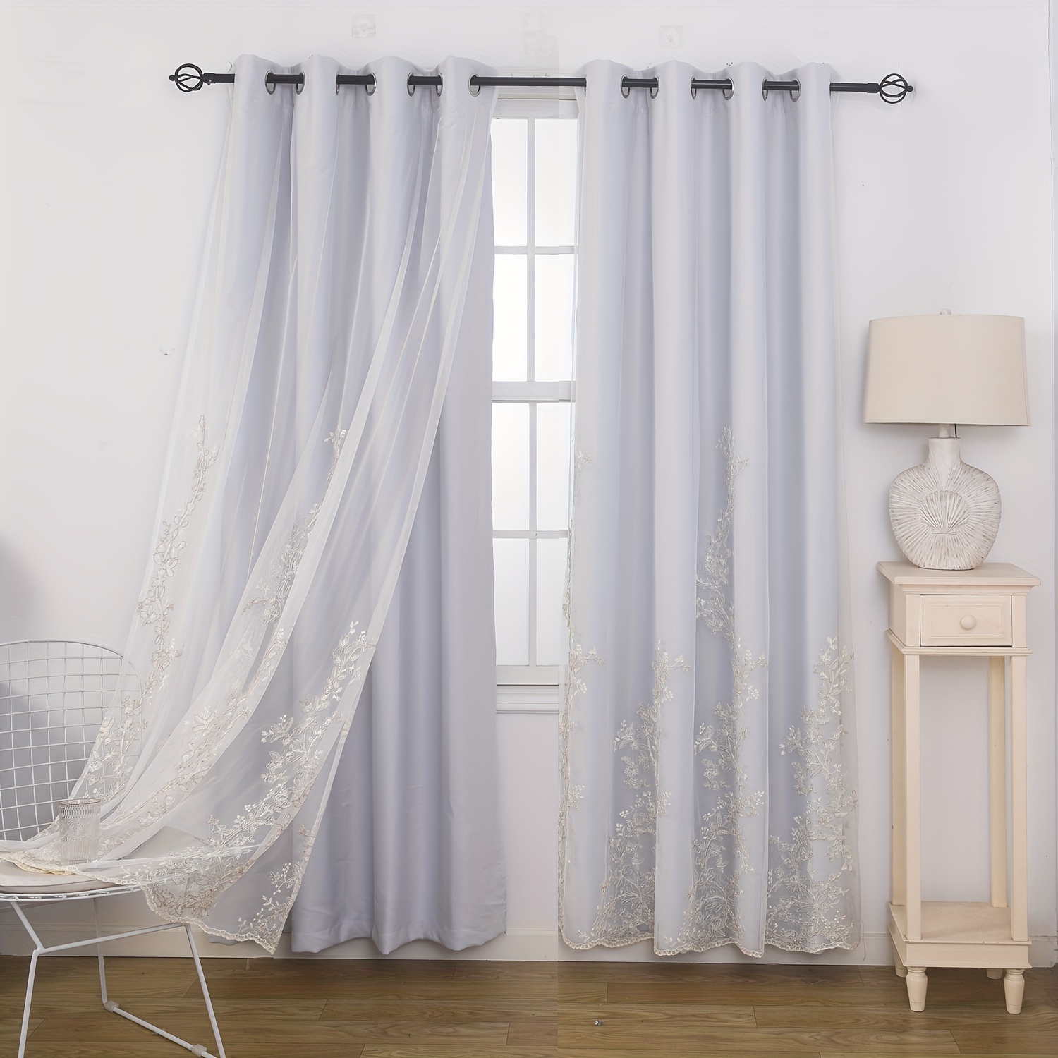 2pcs Curtains with Embroiered  - مراجعة Linen Curtain Eyelet وسعره