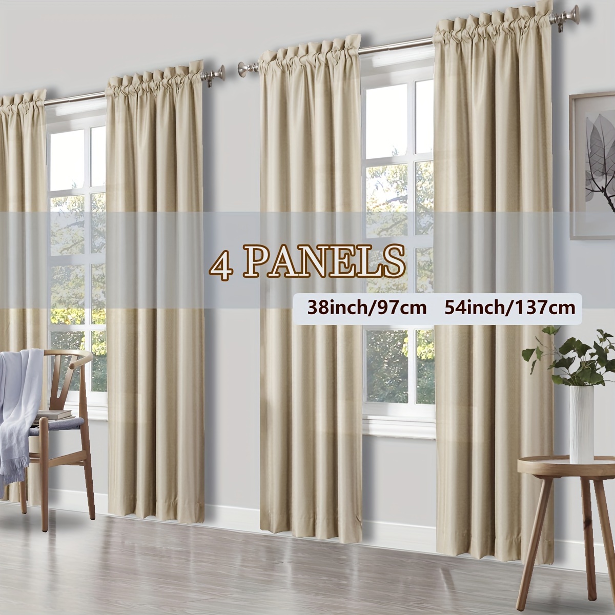 4 Panels Curtains, Solid Color - مراجعة Linen Curtain Eyelet وسعره
