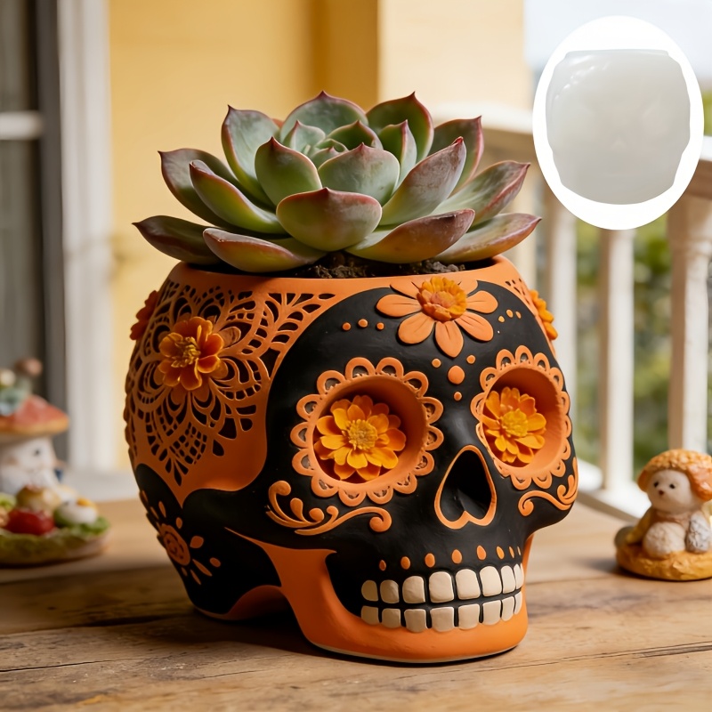 Flower relief skull succulent  - مراجعة Ceramic Candle Vessel وسعره