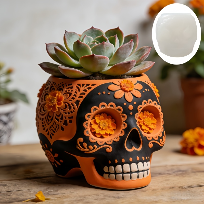 Flower relief skull succulent  - مراجعة Ceramic Candle Vessel وسعره