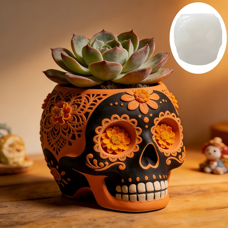 Flower relief skull succulent  - مراجعة Ceramic Candle Vessel وسعره