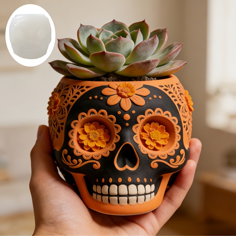 Flower relief skull succulent  - مراجعة Ceramic Candle Vessel وسعره