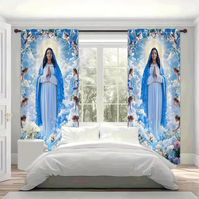 Virgin Mary Curtains Religious - مراجعة Interior Design Of Cafe وسعره