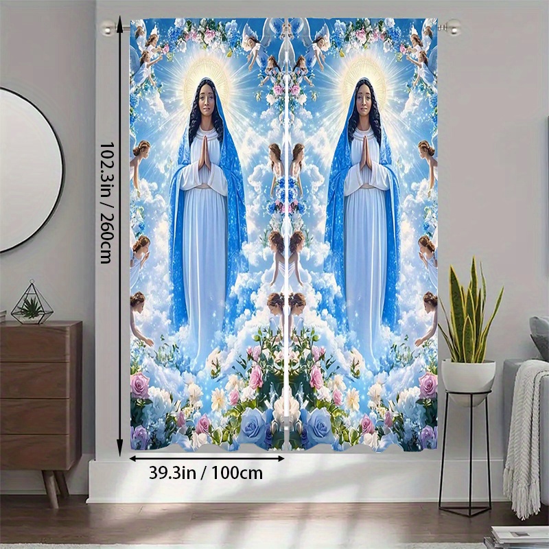 Virgin Mary Curtains Religious - مراجعة Interior Design Of Cafe وسعره
