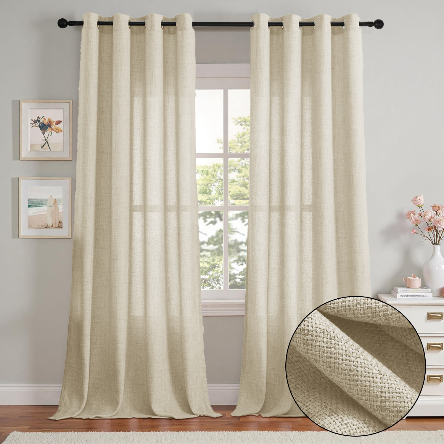 2 Pieces, Solid Color Bohemian - مراجعة Linen Curtain Eyelet وسعره