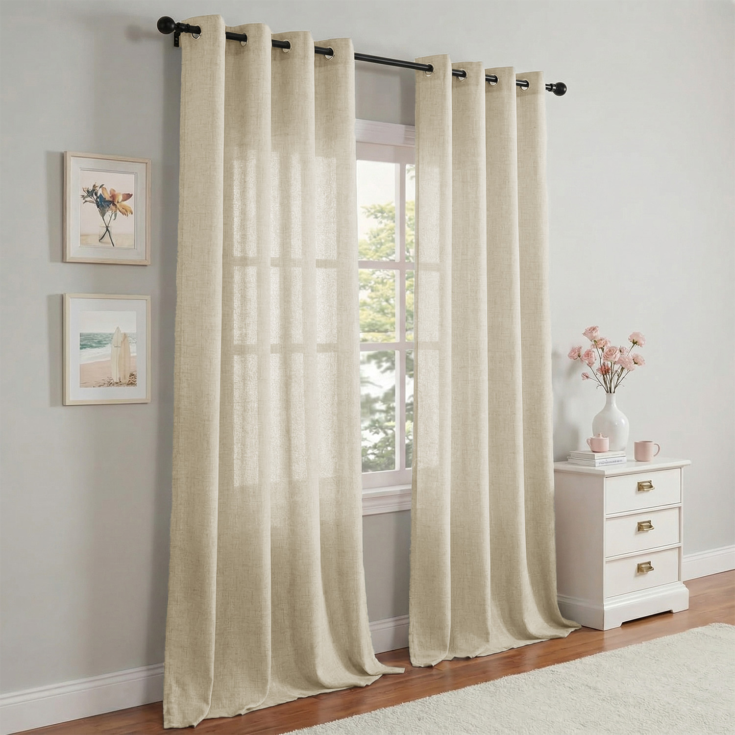 2 Pieces, Solid Color Bohemian - مراجعة Linen Curtain Eyelet وسعره