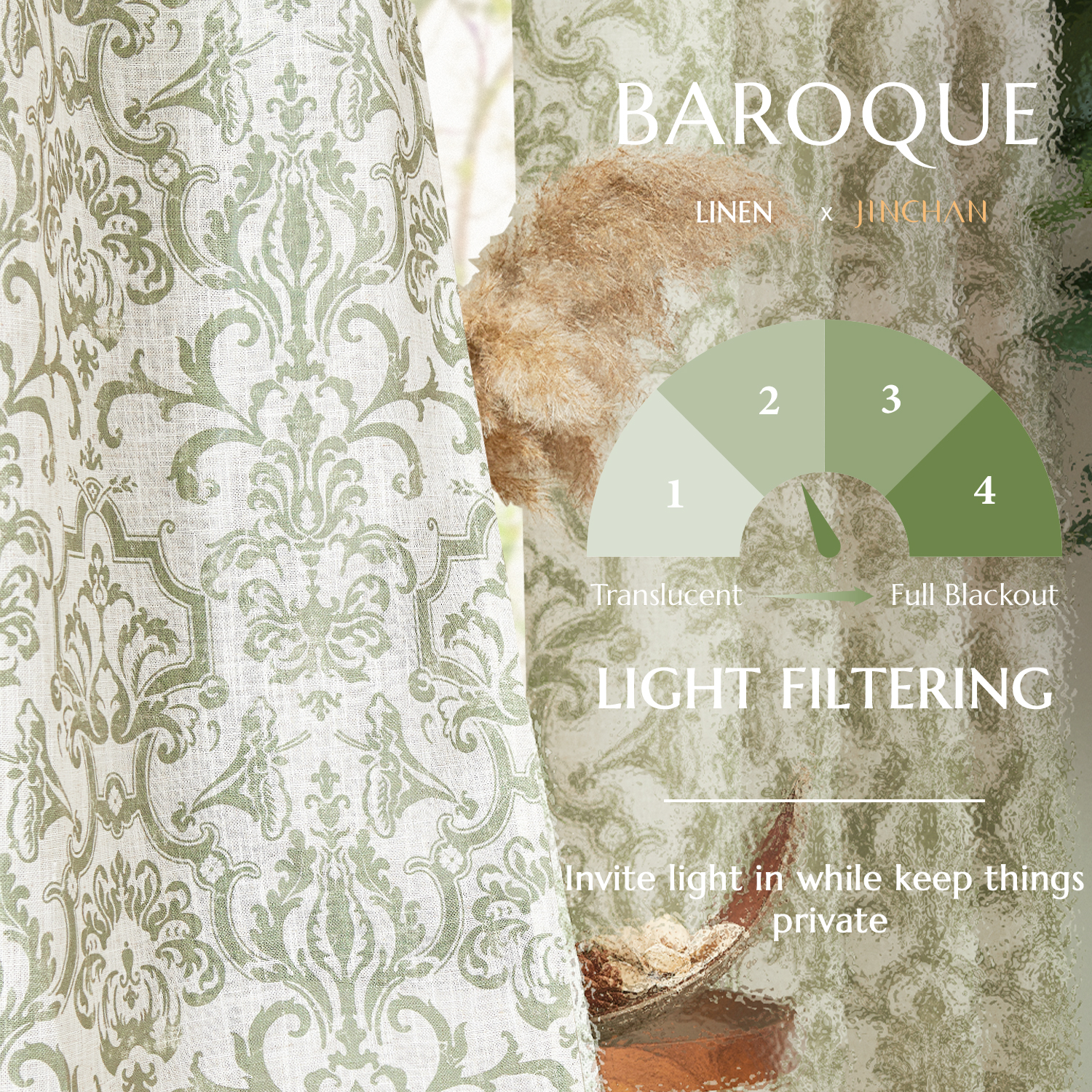 Jinchan Classic Baroque Floral - مراجعة Linen Curtain Eyelet وسعره