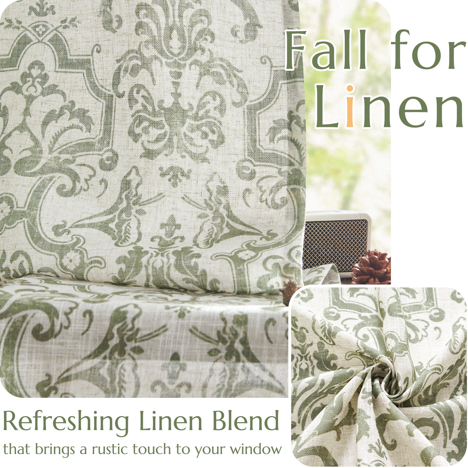 Jinchan Classic Baroque Floral - مراجعة Linen Curtain Eyelet وسعره